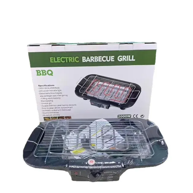 Parrilla eléctrica para barbacoa, parrilla de mesa eléctrica para interior, antiadherente, fácil de limpiar, para fiesta/hogar