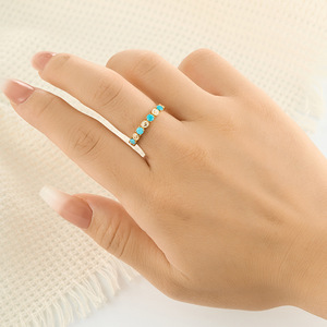 Adjustable Blue Turquoise Flower <b>Ring</b> With Prong Setting For <b>Stacking</b> Index Finger Jewelry Gift - Product Image 2