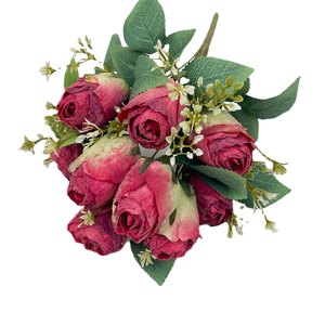 LFH Bouquet de boutons de roses torréfiés à 9 têtes de haute qualité pour la décoration de la maison, fleurs, atmosphère d'hôtel paysage soie - Product Image 4