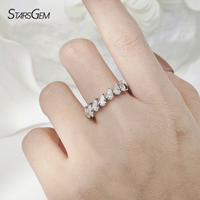 Starsgem 925 ayar gümüş Eternity Band DEF VVS Moissanite taş armut şekli alyans kadınlar için