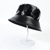 Syh1557 Sombrero de Pescador de Cuero PU Reversible con Logotipo Bordado Personalizado, Sombrero de Cuero Brillante de Doble Cara para Mujer
