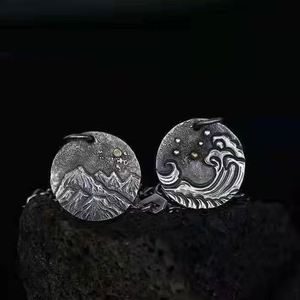 Collar de Pareja de Acero Inoxidable con Dije de Sol y Luna, Collar de Pareja con Montañas y Agua Corriente, Joyería Fina para Parejas - Product Image 1