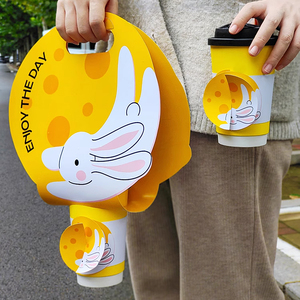 Porte-boisson jetable personnalisé Capacité de 1/2/4 tasse Style double paroi avec poignée Porte-gobelet à café en papier écologique - Product Image 1