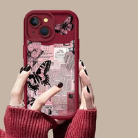 Coque de téléphone en TPU scintillant papillon rose Art pour Apple 16/15/14/13/12/11 haute conception en bambou compatible avec Oppo Infinix Redmi Pro