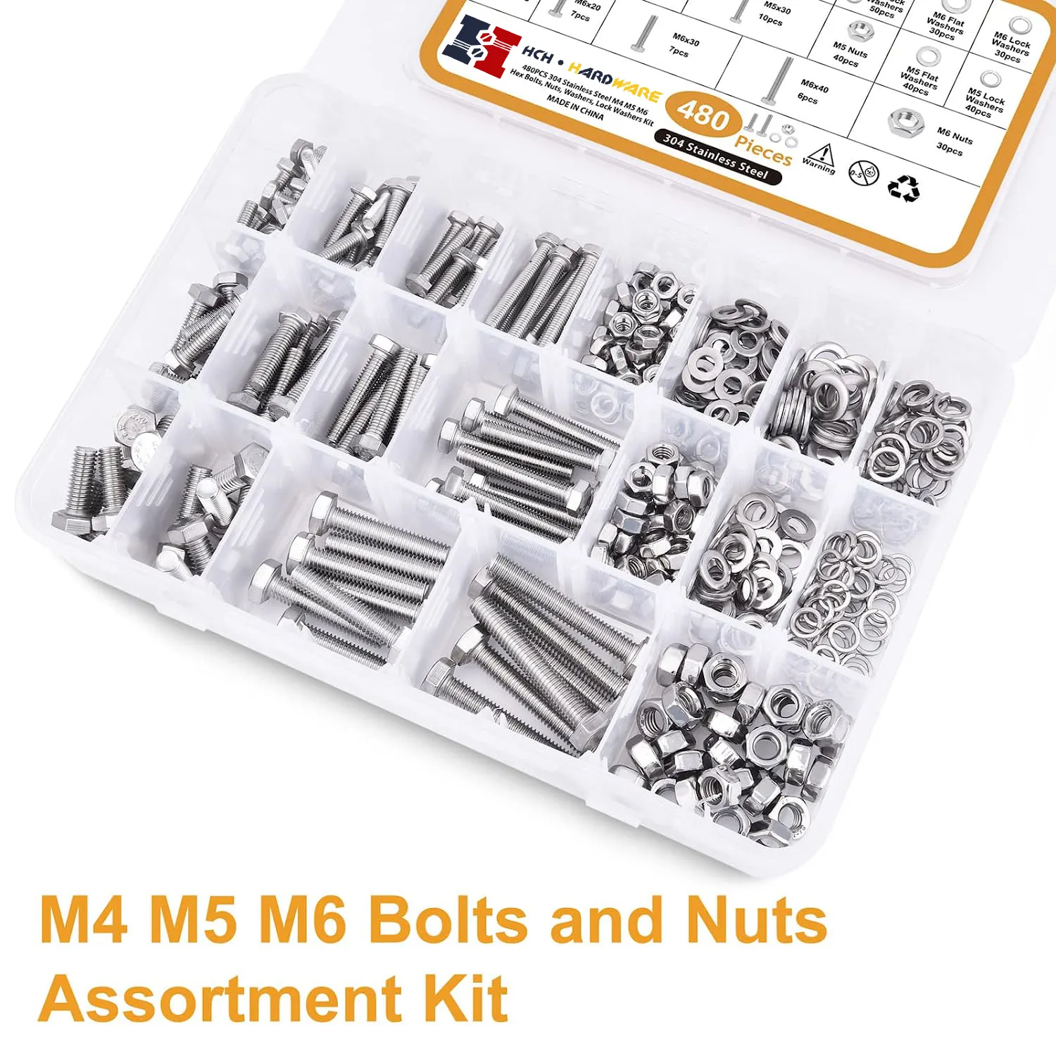 newlng Nuts and Bolts M3 M4 M5 M6 Screws and Nuts Kit 304 Stainless Steel hex socket round head bolt