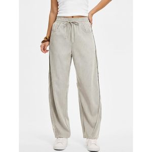 Womens Striped Wide Leg Pants High Waist Elastic <b>Drawstring</b> Casual Breathable Lounge <b>Trousers</b> With Pockets Summer Style - Product Image 3