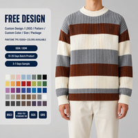 Pull en cachemire 100% personnalisé anti-rides pour homme, col rond, tricot côtelé rayé, épais et chaud, idéal pour l'automne, vente en gros