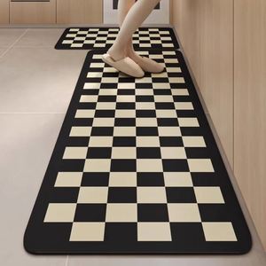 Ensemble de tapis de cuisine anti-fatigue moderne en 2 pièces, tapis de sol en silicone faits à la main, imperméables, antidérapants, avec motifs originaux, lavables - Product Image 1