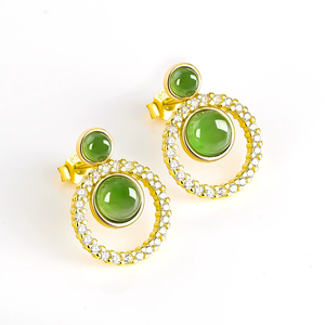 Auténticos pendientes de jade natural verde espinaca y jadeíta para mujer, hechos de plata S925 con incrustaciones de jade. - Product Image 2