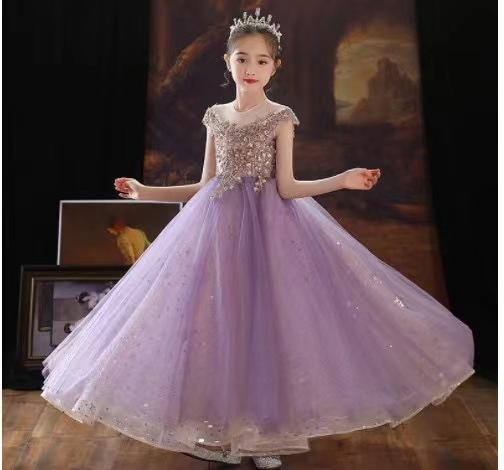 Yis fille bleu violet Tutu fête robe de mariée luxe fille maille