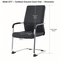 Fauteuil d'invité élégant Sleek Sled Cantilever à dossier haut, en cuir PU rembourré, accoudoirs chromés, pour réception et conférence, modèle 2217