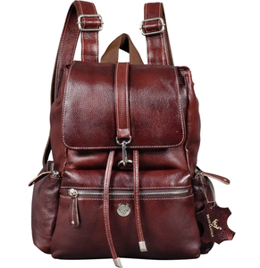 Mochila compacta de cuero 100% genuino para mujer con compartimentos organizados y acabado elegante - Product Image 5