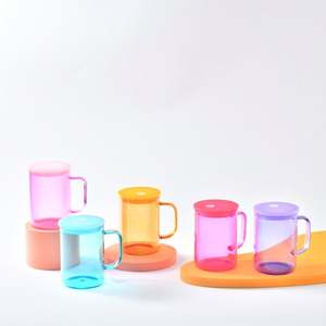 Wholesale Bulk 15oz Jelly Glass Camper <b>Mug</b> with Colored pp Lid Tea Milk Beer Crystal clear Sublimation Glass <b>Mug</b> with pp Lid - Product Image 1