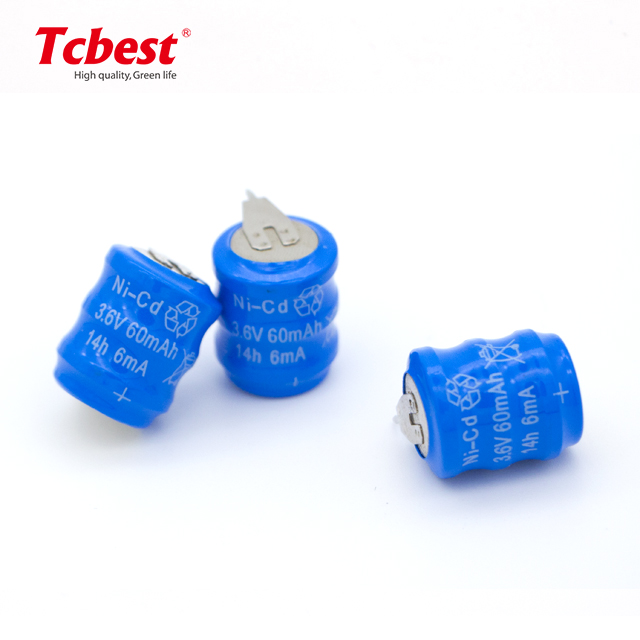 3.6V 60mAh Ni-CD Rechargeable Button Cell Battery NiCD Batteries With Soldering Pins For Wireless Earphones