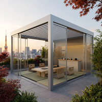 Pergola en aluminium de luxe avec portes coulissantes en verre écologique, solarium pour balcon, bureau à domicile, jardin