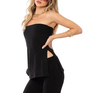 Phụ Nữ Của Corset Top Tùy Chỉnh Sexy Thời Trang Màu Đen Strapless Đan Ống Top Cami Thời Trang Crop Tops Đối Với Phụ Nữ