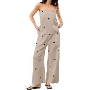 Conjunto de 2 Piezas para Mujer, Estampado de Lunares, Top sin Mangas y Pantalones, Ropa de Verano para Vacaciones, Playa, Resort, Tejido Transpirable - Product Image 1
