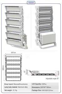 Ngoài Trời 1500Watt High Power Fixtures Ip65 Chống Thấm Nước LED Bóng Đá Sân Vận Động Thể Thao Ánh Sáng Port Terminal Chiếu Sáng