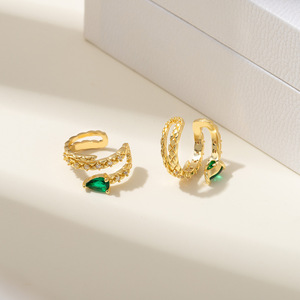 Women's Clip On <b>Earrings</b> Gold Green Zircon C Shape Geometric Design Ear Clips Without <b>Piercing</b> - Product Image 3