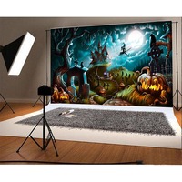 Toile de fond photo pour boutique de bonbons d'Halloween, avec citrouille violette, balai de sorcière, décor de fête, bannière personnalisable