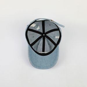 Proveedor de China, sombrero de base de 56Cm, sombreros de béisbol desgastados de mezclilla vintage sin estructura de 6 paneles, sombrero de papá bordado Bluejeans - Product Image 6