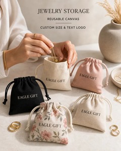 Sac à cordon en toile de coton personnalisé avec logo imprimé, idéal pour cadeaux, chaussures, et autocollants artisanaux – Vente en gros - Product Image 2