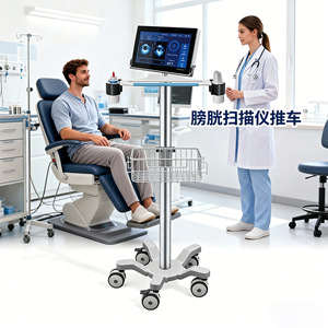 Medical instrument cart, monitor cart, ultrasound bladder monitor cart with <b>wire</b> <b>basket</b> - Product Image 1