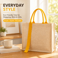 Sac fourre-tout en toile de coton jaune minimaliste avec logo personnalisé, best-seller, idéal pour les courses quotidiennes, les trajets professionnels et les cadeaux d'entreprise