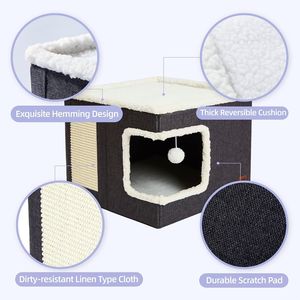 Lit <span class=keywords><strong>Cube</strong></span> <span class=keywords><strong>Chat</strong></span> Moderne Mignon avec Scratch Pad & Hideaway Tente Feutre Motif Couvert Cave Meubles pour Chats d'Intérieur - Product Image 6
