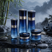 Flacon de lotion et pot de crème en verre incurvé dégradé de luxe avec bande dorée vintage 30g 50g 40ml 120ml 150ml pour marque de soins de la peau