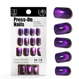 Haute Qualité Salon Doux Gel Presse sur <span class=keywords><strong>Ongles</strong></span> Fournitures Logo Personnalisé Court Carré <span class=keywords><strong>Faux</strong></span> <span class=keywords><strong>Ongles</strong></span> Violet Foncé Couleur Bling Cat Eye Nail Tips - Product Image 4