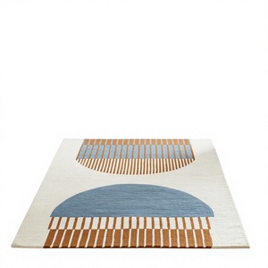 Tapis géométrique moderne personnalisé en laine ITHL HR-461, antidérapant, lavable, résistant aux taches, à poils ras, tufté à la main pour salon - Product Image 1