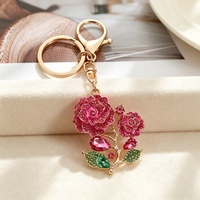 Porte-clés Rose en Strass, Breloque de Sac Fleur en Cristal, Pendentif Anneau Métallique Brillant pour Femme, Cadeau, Décoration de Sac à Main