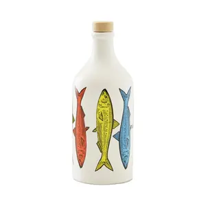 Premium Italian Extra Virgin Olive Oil Dispenser Collectible Handpainted Ocean Animal Patterns Ceramic Oil Bottle with Cork500ml