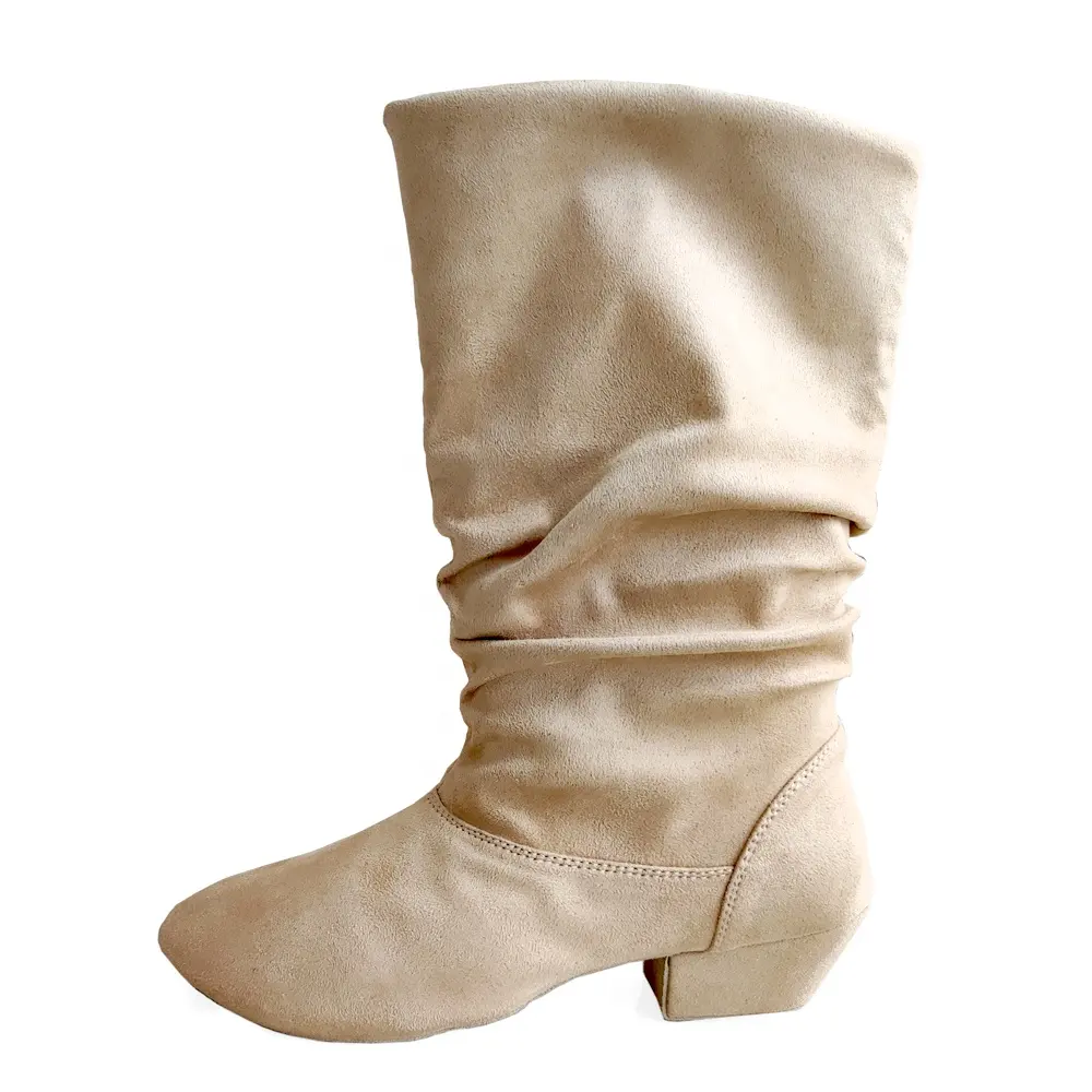 Evkooddance-Botas de baile para mujer, zapatos bonitos de tacón de 1,5 pulgadas, botas de baile de ante Latino para Salsa Jazz para niñas, Color bronceado