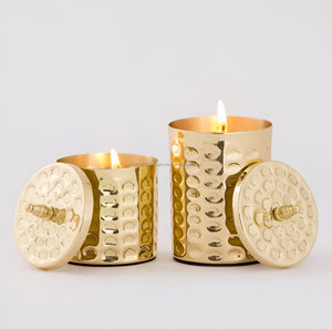 Luxury Diamond Hammered Handmade Soy Wax & <b>Paraffin</b> Wax Candle Jar with Lid for Christmas & Ramadan Parties - Product Image 5
