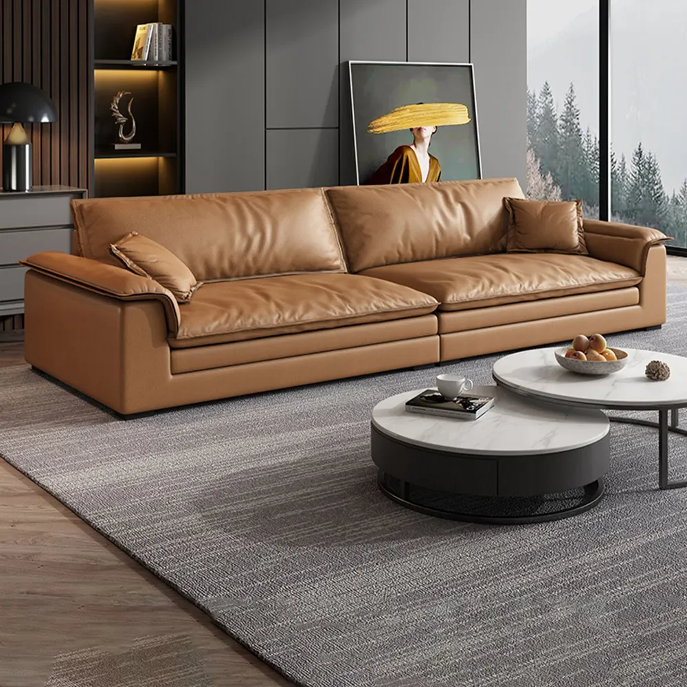 Commercio all'ingrosso italiano moderno soggiorno di lusso divano morbido piumino in microfibra tessuto in pelle sintetica Chesterfield divano Set