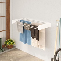 Séchoir à linge mural pliable avec 7 barres de séchage, en acier inoxydable blanc et plastique, détachable et pliable