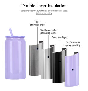 USA Warehouse RTS 16oz 6 Pack Double Wall Insulated <strong>Mason</strong> <strong>Jar</strong> Stainless Steel Sublimation <strong>Tumbler</strong> with Plastic Straw - Product Image 4