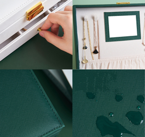 Estuche Organizador de Joyas Portátil de Viaje, Rectangular, de Cuero PU con Espejo - Product Image 6