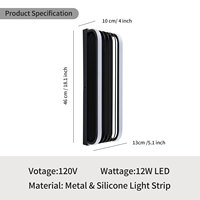 Lampe murale à bande lumineuse LED en métal et silicone de design industriel PW24002-130, 110-240V, finition noir mat, décoration de salon