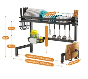 Wholesale Over The Sink 2 Layers Kitchen Drying Storage Large Dish Drainer Rack With Drip Tray