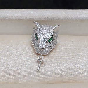 Pendentif tête de léopard en argent S925, perle de 9 à 15 mm, accessoires de bricolage, plateau vide et produit semi-fini pour la création de colliers - Product Image 2