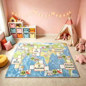 Tapis de jeu Carte <span class=keywords><strong>du</strong></span> <span class=keywords><strong>Monde</strong></span> pour Enfants, Tapis de Jeu d'Échecs Volants, Tapis Éducatif <span class=keywords><strong>6</strong></span> Continents, Couverture de Jeu pour Bébés - Product Image 1