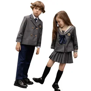 Uniforme escolar de grado superior para niñas y niños, uniformes escolares grises