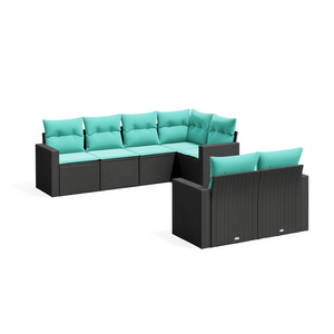 Black Garden <b>Sofa</b> Set With Cushions UV Resistant PE <b>Rattan</b> Outdoor Furniture Contemporary Design Waterproof - Product Image 1
