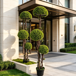 Pohon Topiary Boxwood Plastik Buatan Tiga Bola, Tanaman <span class=keywords><strong>Pot</strong></span> Spiral Luar Ruangan, Dekorasi Pernikahan, Thanksgiving, Paskah, Tahan UV - Product Image 1