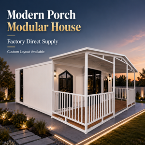 Casa Modular Blanca Moderna con Porche, Diseño de Panel Sándwich, Fácil Instalación, Uso como Villa, Forma Rectangular - Product Image 1