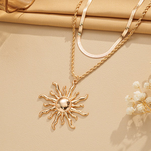 In Stock Exaggerate Sun Goddess Pendant Necklace <strong>Stainless</strong> <strong>Steel</strong> Sunflower Layered Chain Hip Hop Bar <strong>Jewelry</strong> Daily Wear - Product Image 2