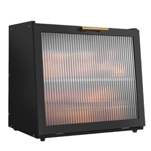 Boîte à pain double couche en bambou pour comptoir de cuisine avec fenêtre, meuble de rangement pour pâtisserie, conteneur à pain en bois noir - Product Image 1